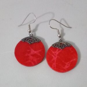 Chic Red Disc Earrings with Silver Accents